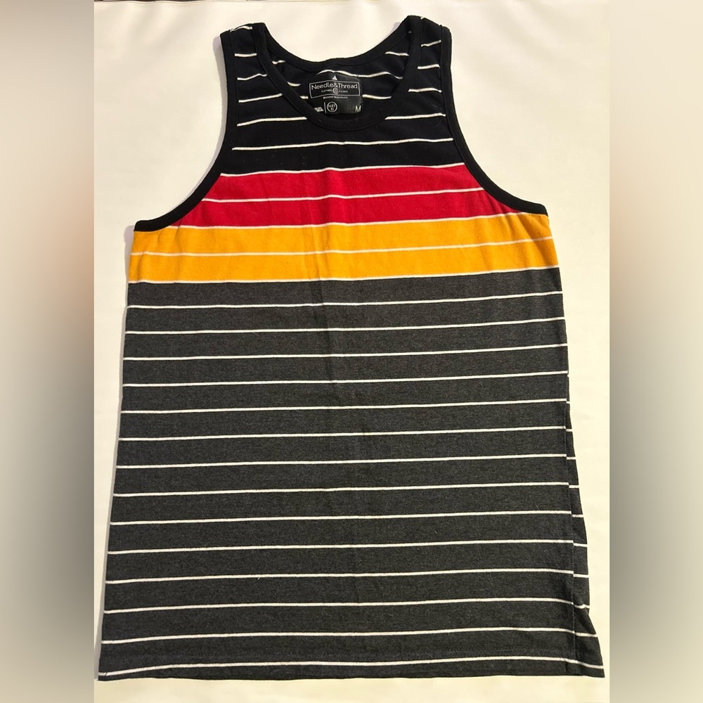 Needle & Thread Black Striped Tank with Red and Yellow Blocks